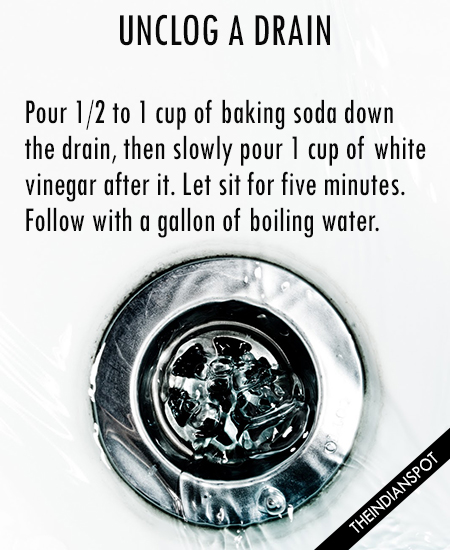 UNCLOG A DRAIN WITH BAKING SODA AND VINEGAR